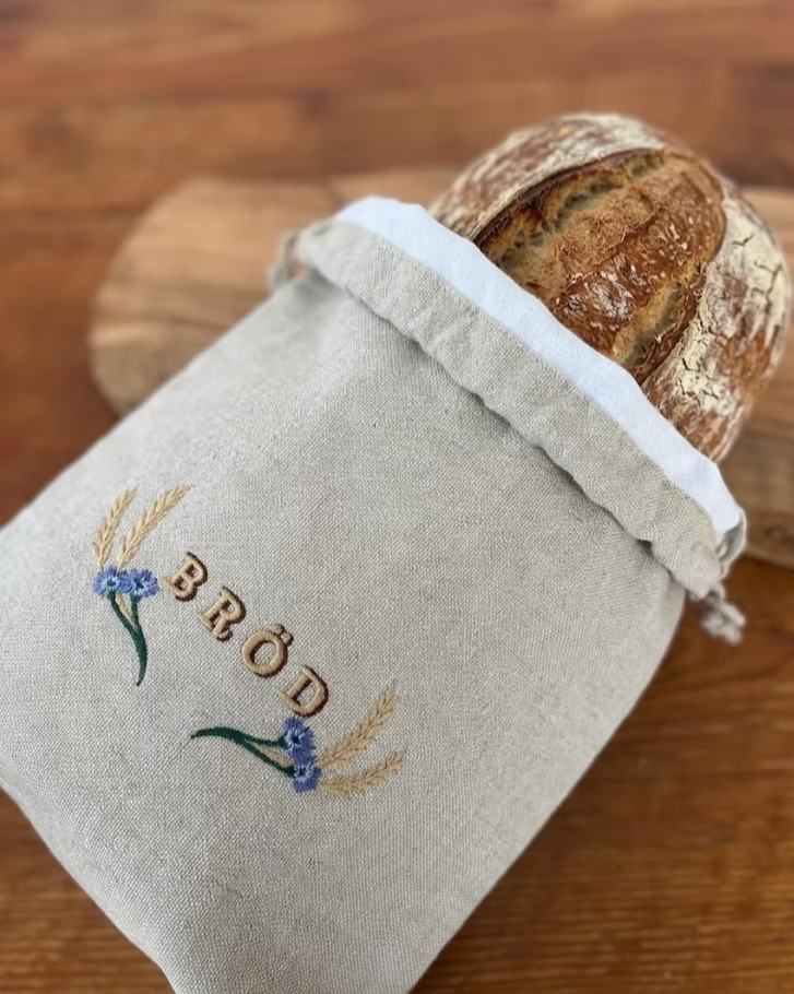 Brödpåse i linne med blåklint motiv