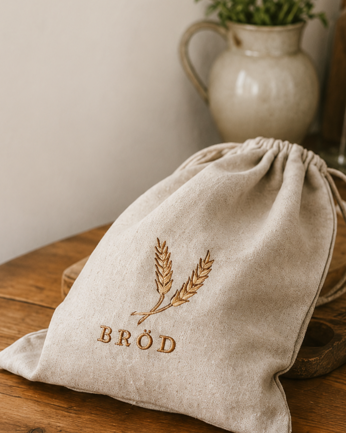 Havre Guld brödpåse i linne med broderat havremotiv