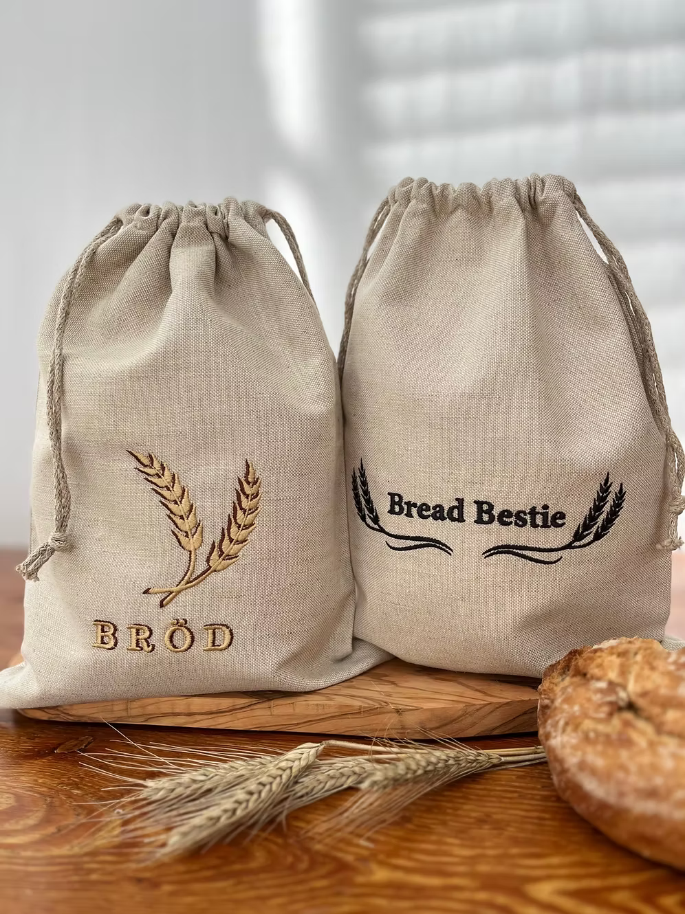 2pack brödpåsar i linne med brodyr